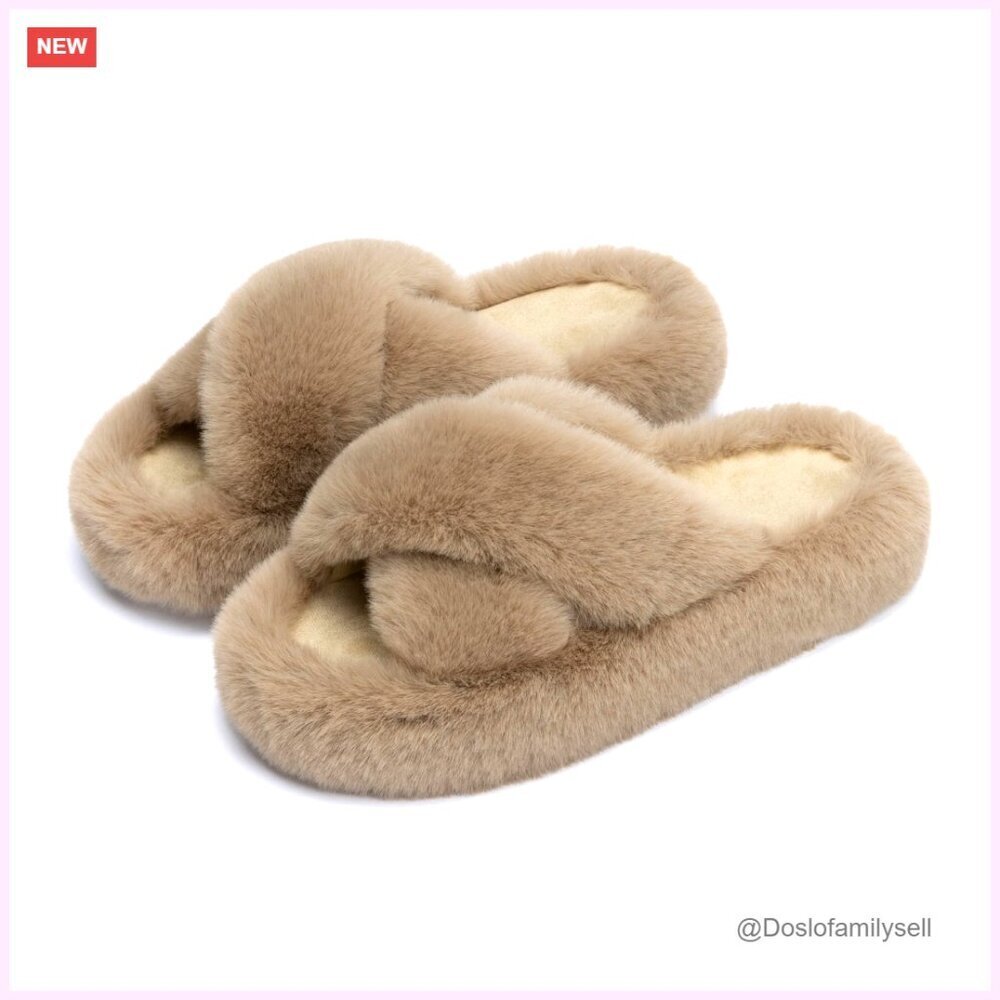 Memory Foam Faux Fur Lined Open Toe Slippers US 12